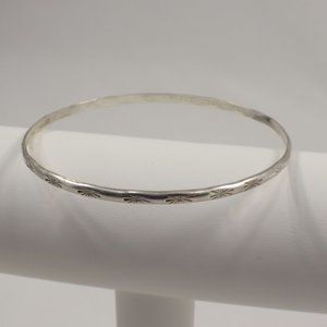 VTG 925 Sterling Silver Bracelet 8in Starburst Etched Bangle Taxco Mexico 3mm 6g